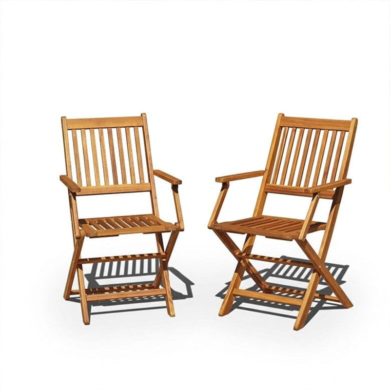 Nayoun 8 - Person Acacia Wood Patio Dining Set with Round Table, Arm Chair, No Umbrella