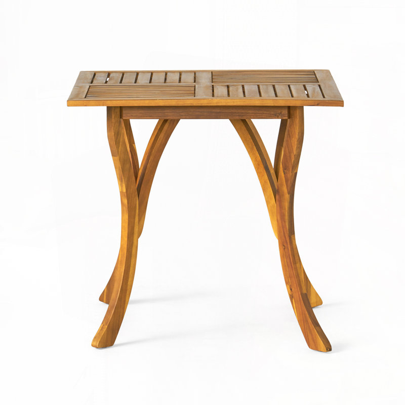 Patio Dining Table With Square Wood Top and 4 Wood Legs, Teak