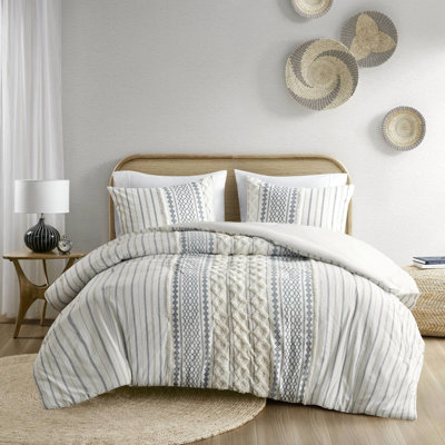 Mini-édredon en coton grand - blanc / bleu marine, 2 taies décoratives