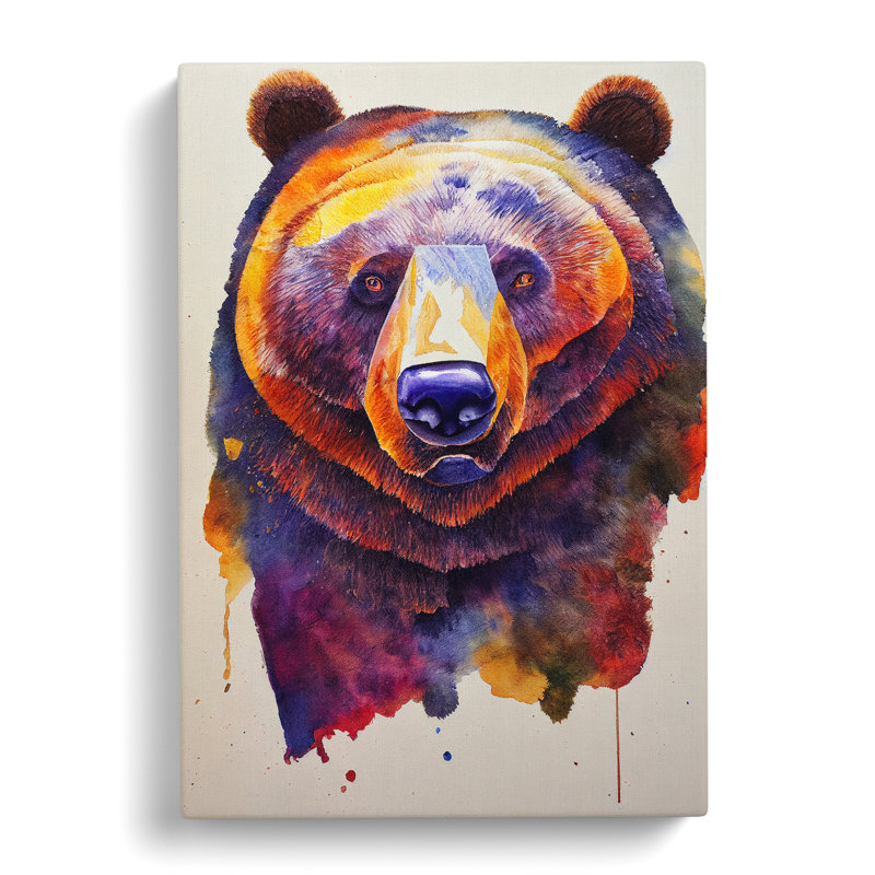 Bear Watercolour No.2 - Wrapped Canvas, 50cm H x 35cm W x 3cm D