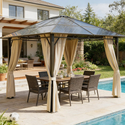 Spacious Outdoor Hardtop Gazebo With UV Protection And Removable Netting For Patio And Lawn Gatherings