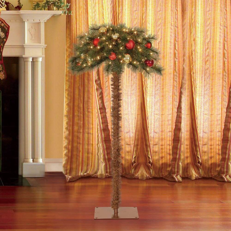 Home Heritage 5 Ft Artificial Tropical Christmas Palm Tree with 100 White Lights