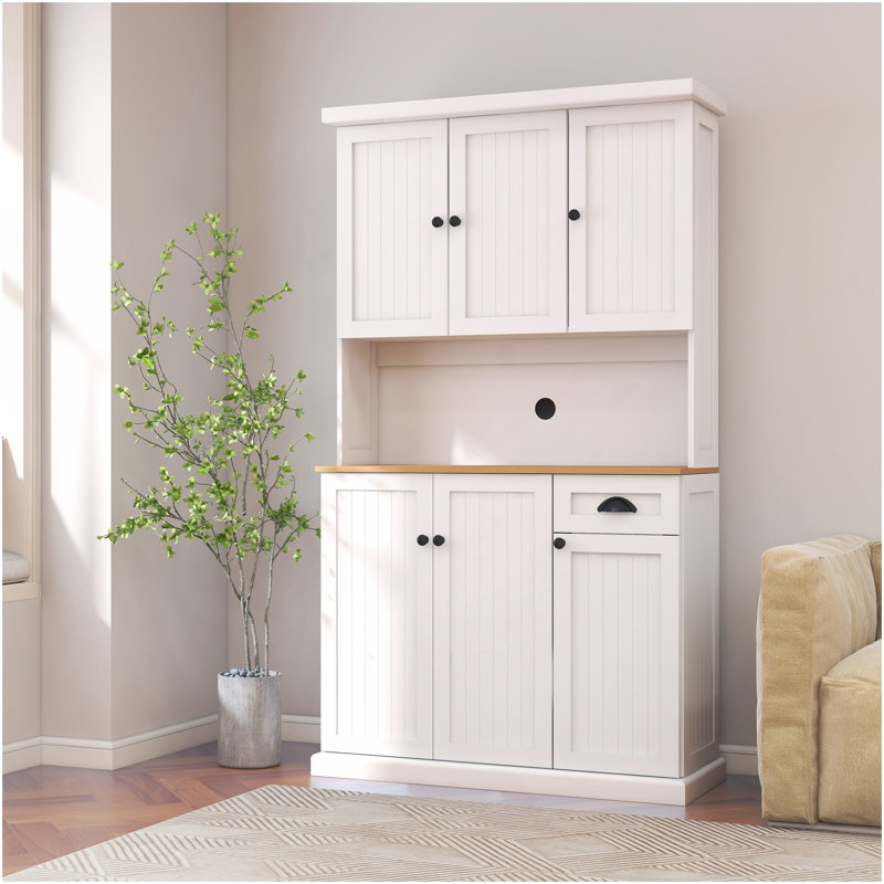 Armoire de rangement pour garde-manger 71 po avec comptoir de four à micro-ondes 71 po, armoire huche autoportante avec tablettes réglables, 6 portes et 1 tiroir - blanc