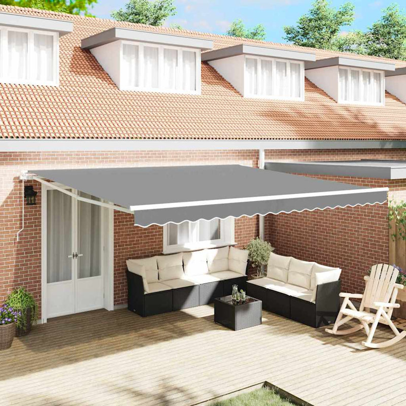 VidaXL Retractable Patio Awning, Grey/White, 165cm H x 500cm W x 350cm D