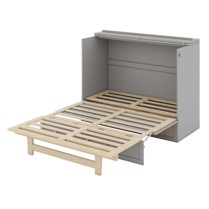 Murphy Bed with Large Drawers, Full, Gray