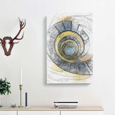 Yellow Spiral Staircase in Abstract - Wrapped Canvas