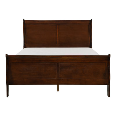Lit double à finition cerisier brun, mobilier de style traditionnel pour un sommeil de rêve en bois de taille classique