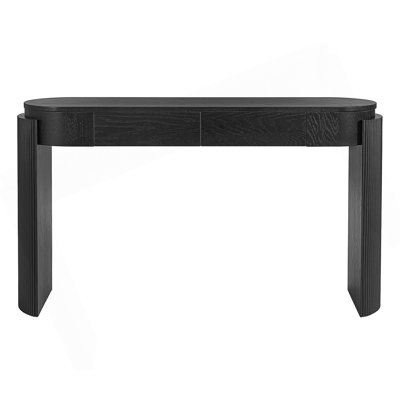 Table d'entrée avec finition grain de bois naturel, console avec conception cannelée, plateau ovale et 2 tiroirs pour l'entrée et le salon