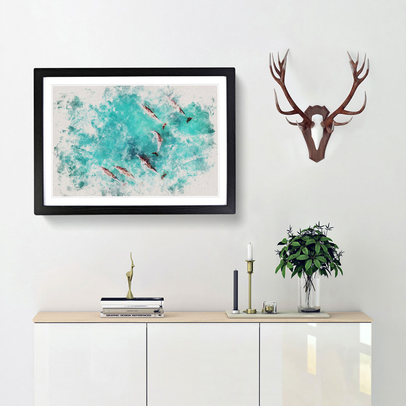 Sunlight upon the Dolphins - Picture Frame Graphic Art Print, 24cm H x 33cm W x 2cm D, Black Framed