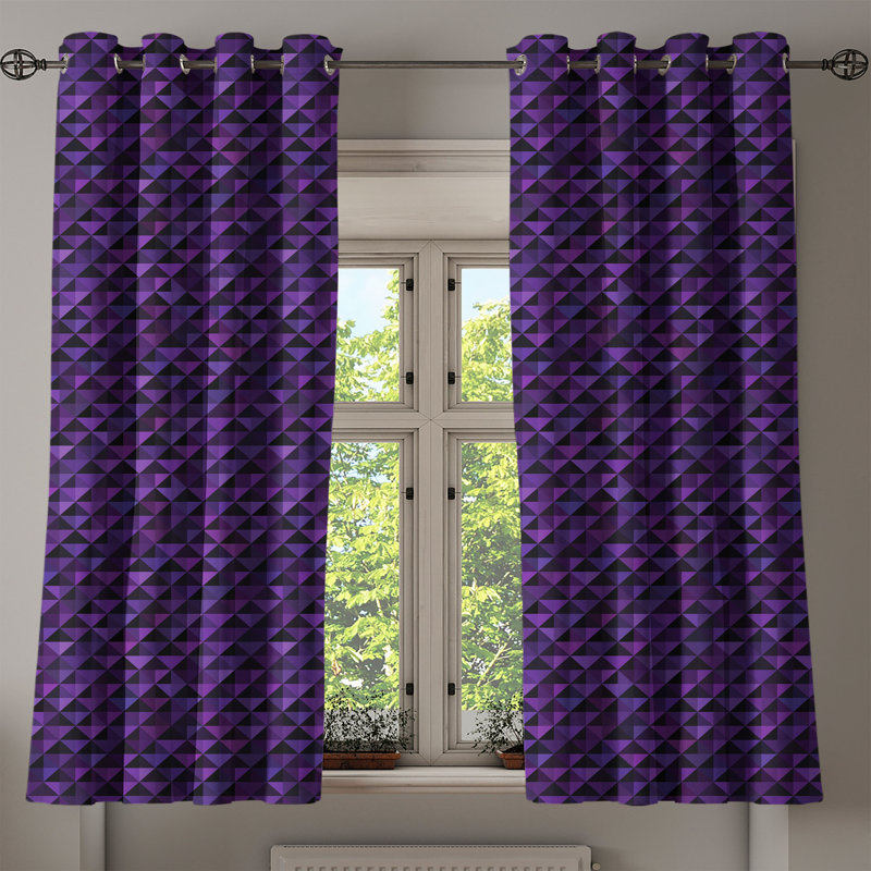 East Urban Home Geometric Grommet Curtain Decorative 2-Panel Window Drapes, 50", Purple Black, 50" W x 63" L