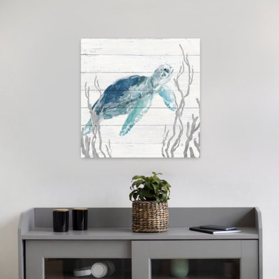 Tortue turquoise I, art mural abstrait élégant et minimaliste