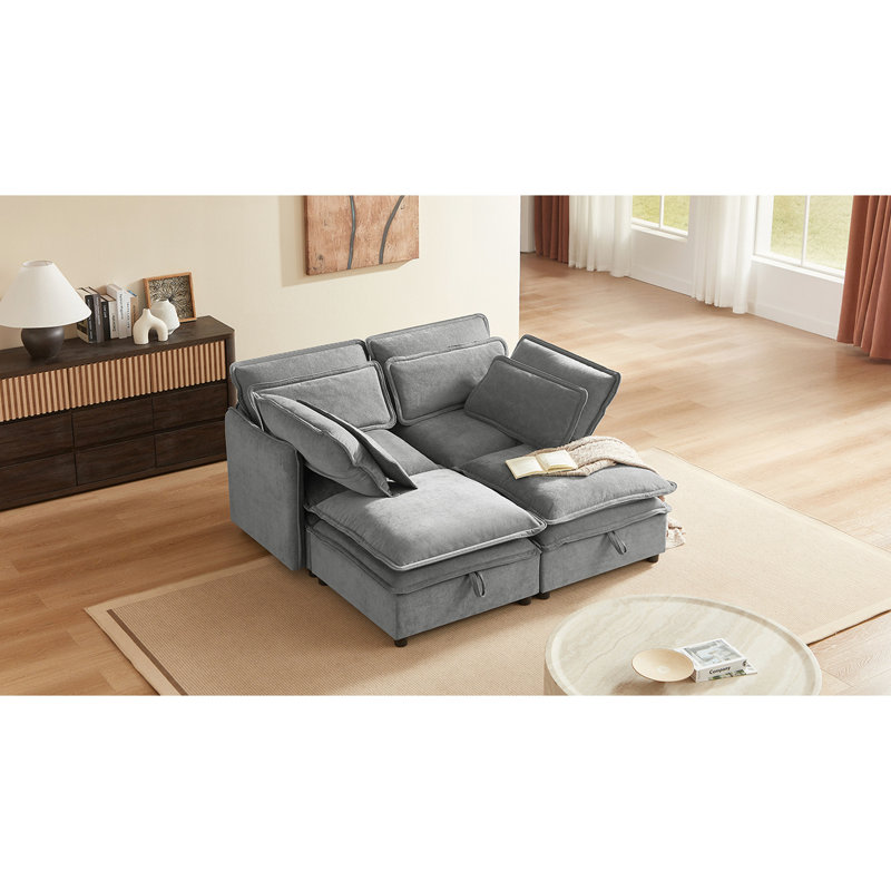 Ustyle librement combinable avec 4 sièges et un compartiment de rangement, gris, pour le salon, le bureau, l’appartement, les coussins modulaires à deux couches faciles à assembler. . Mousse et bourre en coton PP.