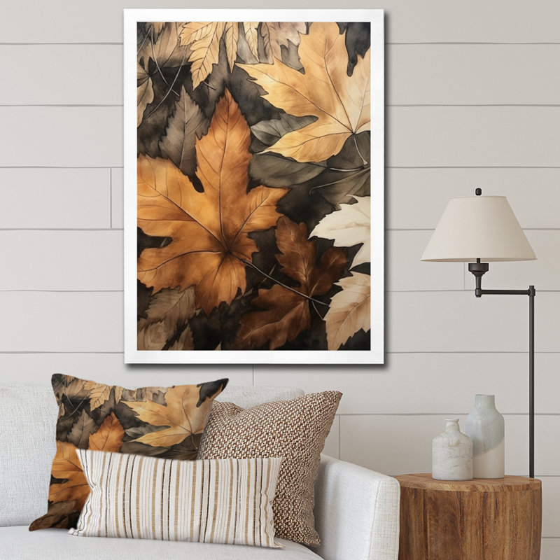 Brun brun et feuilles d'harmonie IV, H 20 po x l 12 po x P 1 po, Cadre photo blanc