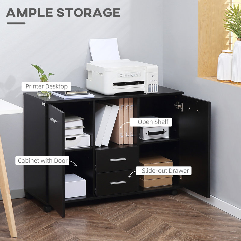 Black Particle Board Multifunction Office Filing Cabinet with Drawers and Shelves