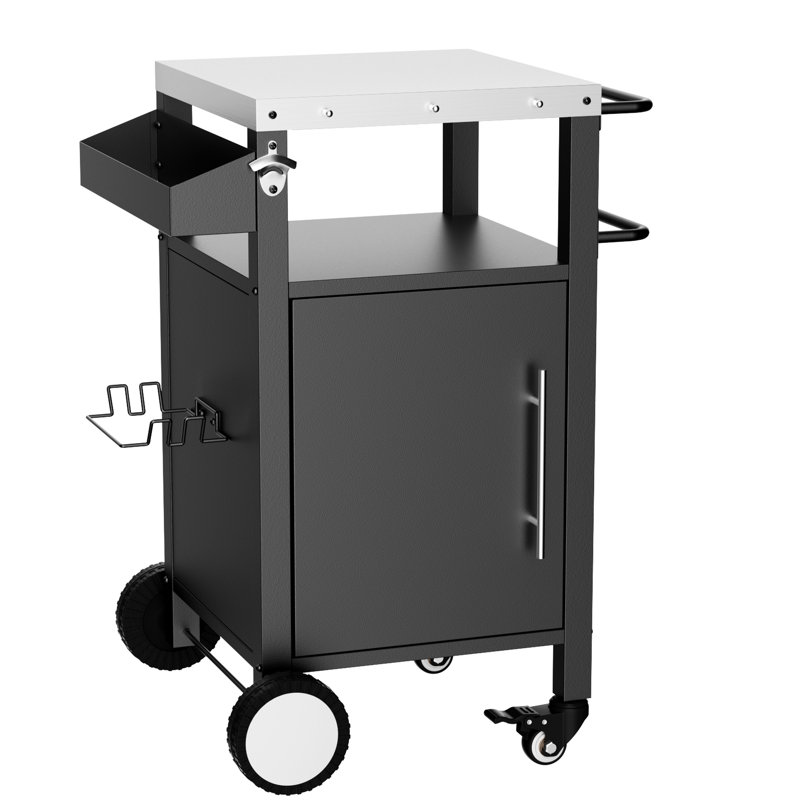 Chariot à roulettes pour barbecue avec porte-essuie-tout - pratique pour la cuisine en plein air, le support noir et à épices améliore vos grillades