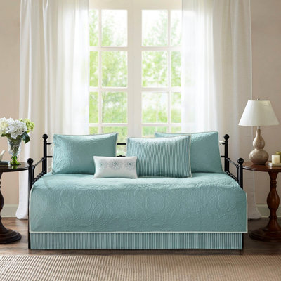 Housse de lit de jour réversible, médaillon bleu, 6 places, simple, avec housse, avec chute de 15 pouces, 3 taies décoratives, coussin décoratif médaillon réversible