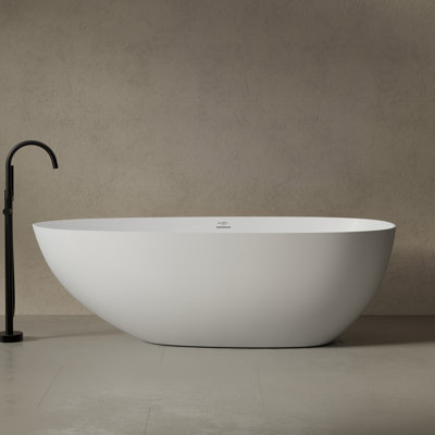 MonBlari 55" X 27" Solid Surface Freestanding Soaking Bathtub with Overflow and Pop-up Drain For Bathroom