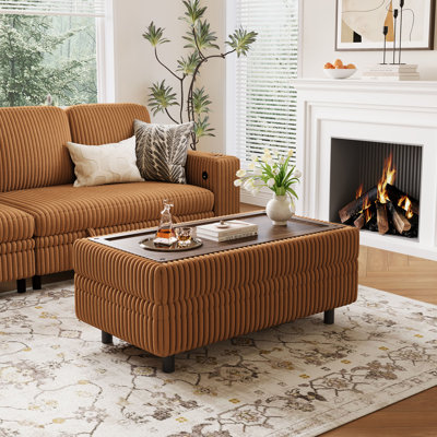 40.55"W Upholstered Corduroy Ottoman Bench With Storage by Ebern Designs