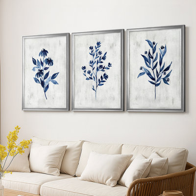 Wild Indigo I  -Custom Framed  Wrapped Gallery Canvas - 3 Pieces