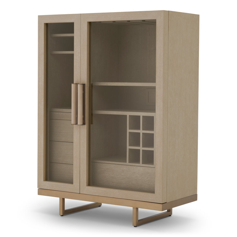 Connaught Solid Wood Bar Cabinet, Washed Oak/Brushed Brass