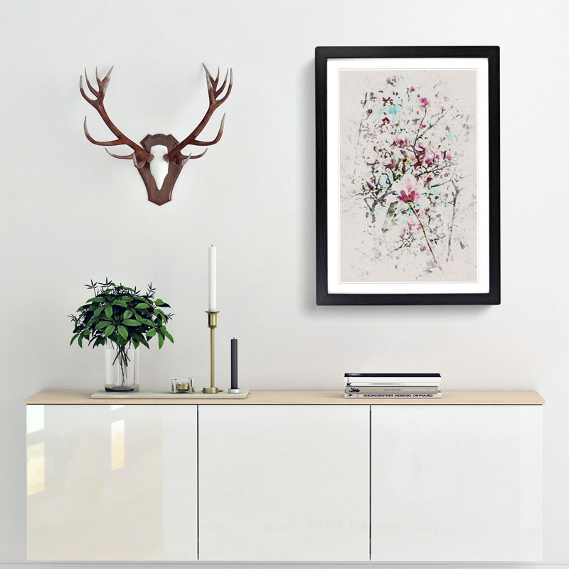 Pink Magnolia Blossom Tree - Picture Frame Painting Print, 45cm H x 33cm W x 2cm D, Black Framed