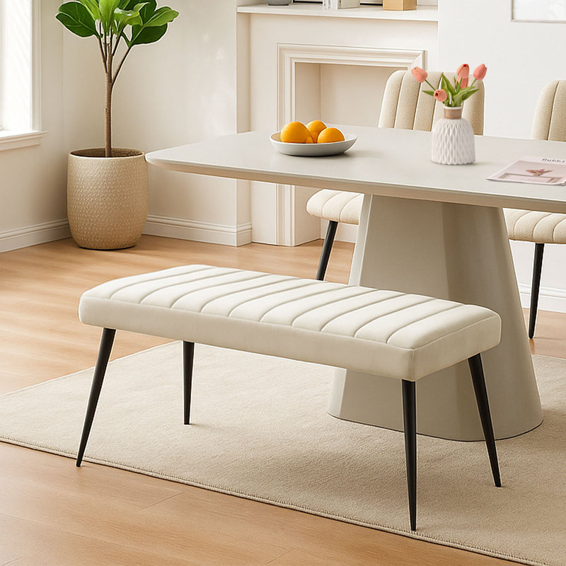 Velvet Upholstered Bench, Beige