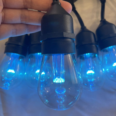 Guirlande de lumières d'extérieur avec ampoules à DEL S14, blanc chaud et télécommande à changement de couleur, qualité commerciale imperméable, écoénergétique, vie en plein air, lumières de cour