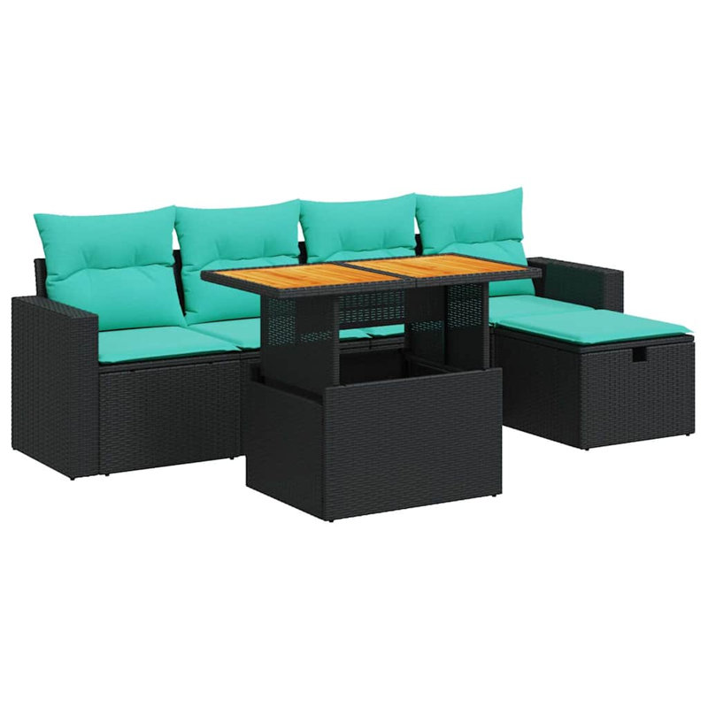  Ensemble de canapé de patio 6 pièces avec coussins en rotin polyacacia