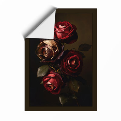 Four Crimson Roses Botanical - Framed Print