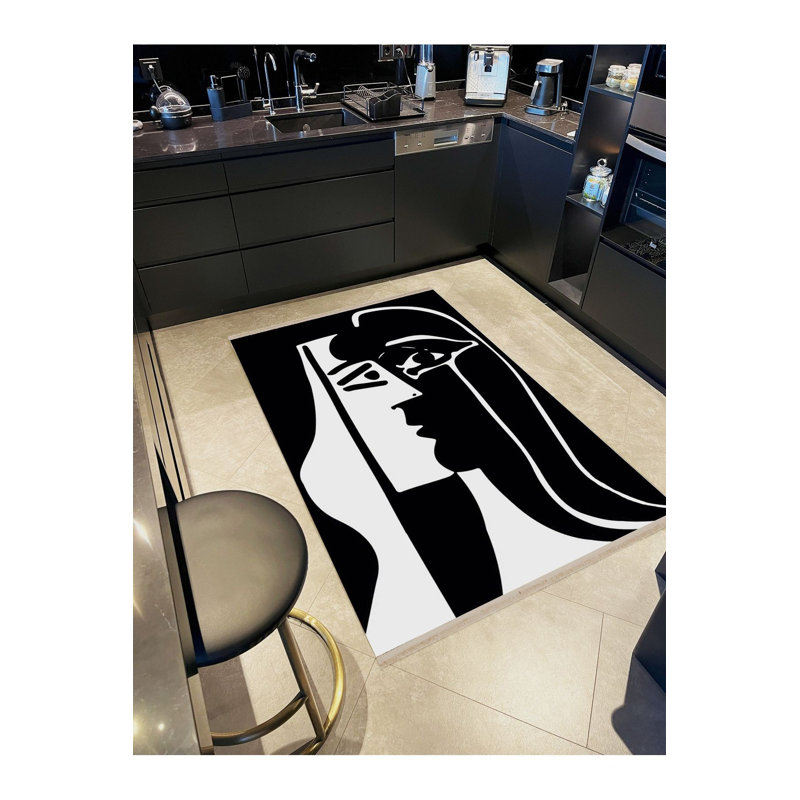 Tapis noir lavable à la machine à motif abstrait moderne de la collection Barcelona, Rectangle 3 pi 11 po x 5 pi 11 po