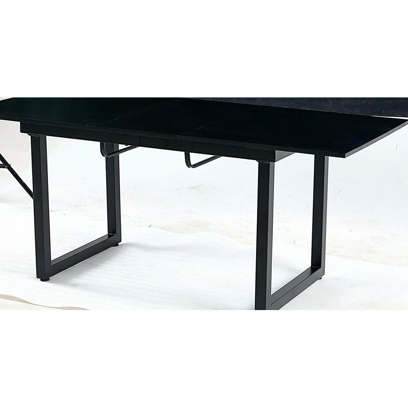Square Extendable Dining Table with metal leg, Black, Black