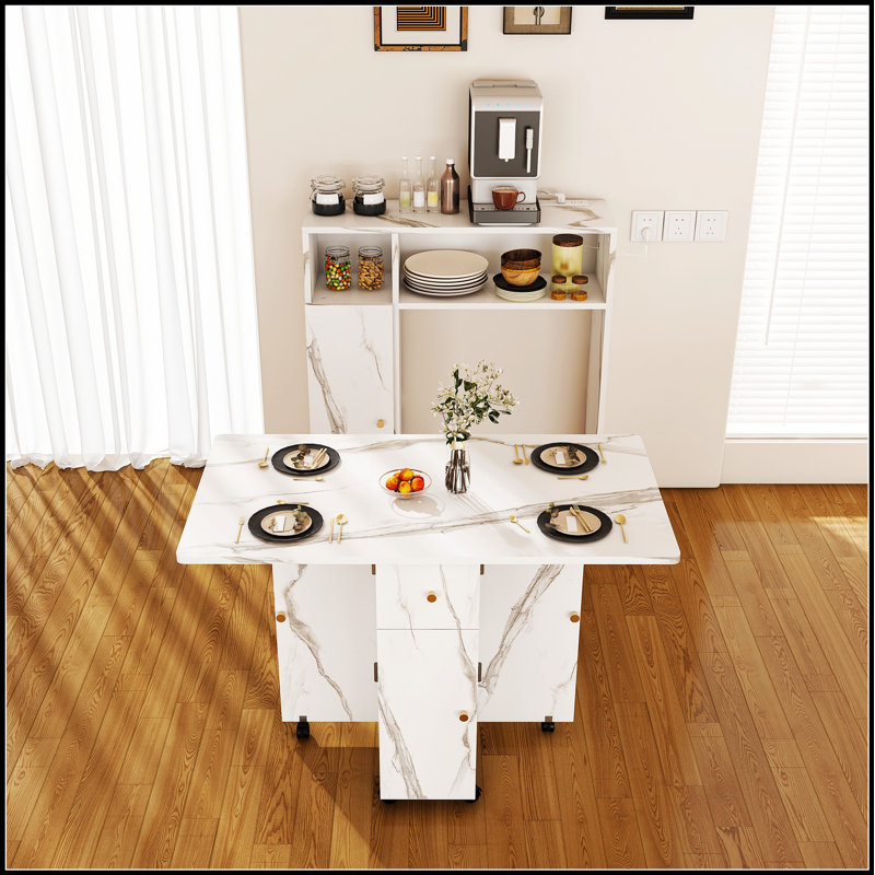 Multifunctional Folding Dining Table with Wall-Mounted Sideboard & Storage for Small Apartments