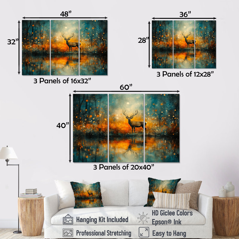 Ensemble de décorations murales orange avec renne de Noël Reflection II, Toile tendue, H 40 po x l 60 po x P 1 po