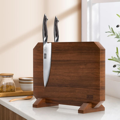 Porte-couteaux magnétique en bois d'acacia épaissi, convient aux comptoirs de cuisine
