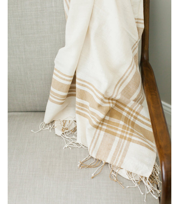 Cabin Hatch Cotton Throw Blanket, Beige
