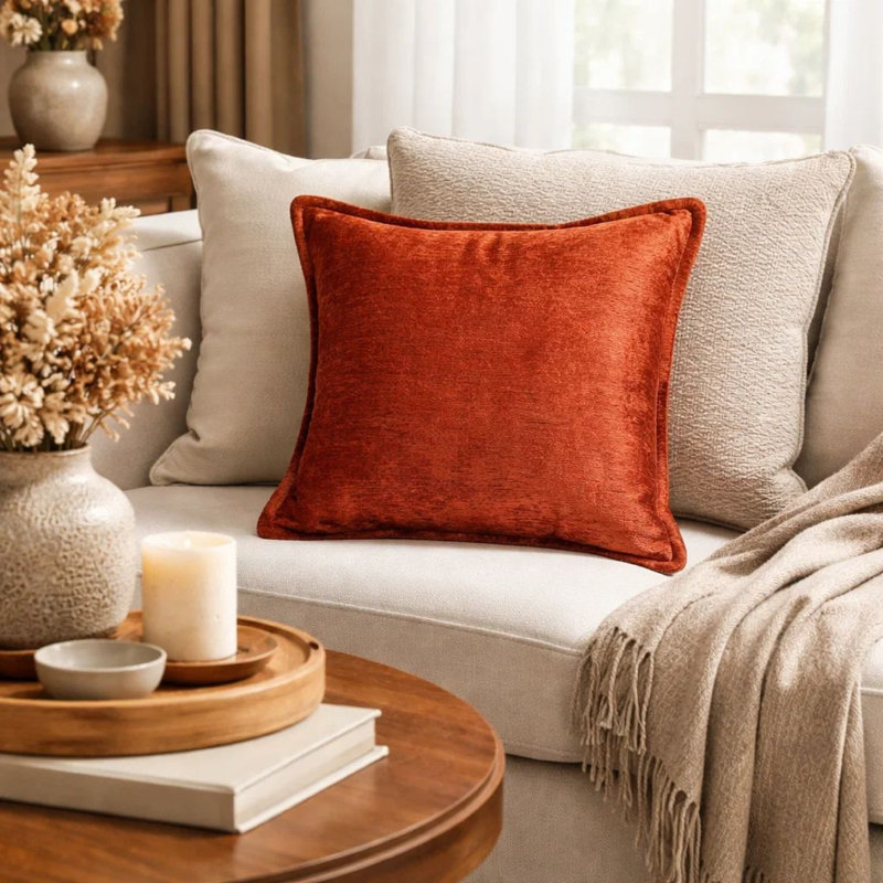 Housse de coussin Dey, velours rose cuivre brun brillant, carré 20 pouces, Brun cuivré rougeâtre