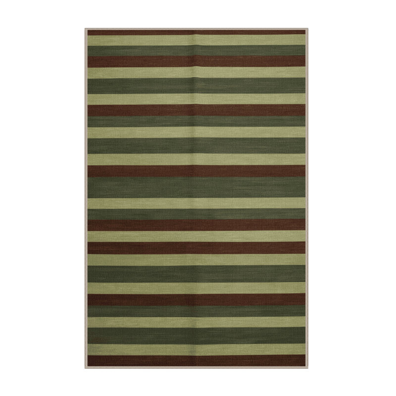Tapis brun à rayures horizontales lavable à la machine, Rectangulaire 2 pi x 3 pi