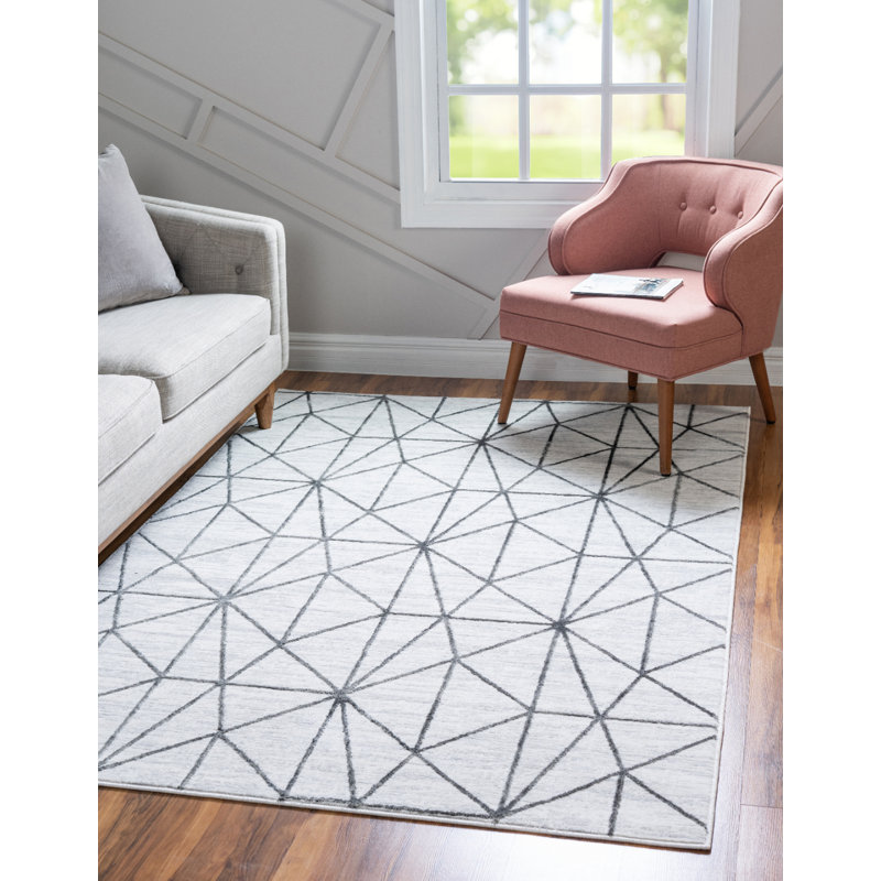 Tapis géométrique ivoire / gris Nuangola, Rectangle 8 pi x 10 pi