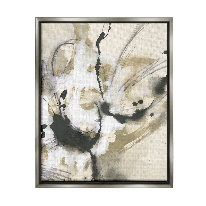 «Fluid Black and Beige Abstract» par June Erica Vess, reproduction sur toile flottante, Cadre flottant gris lustré