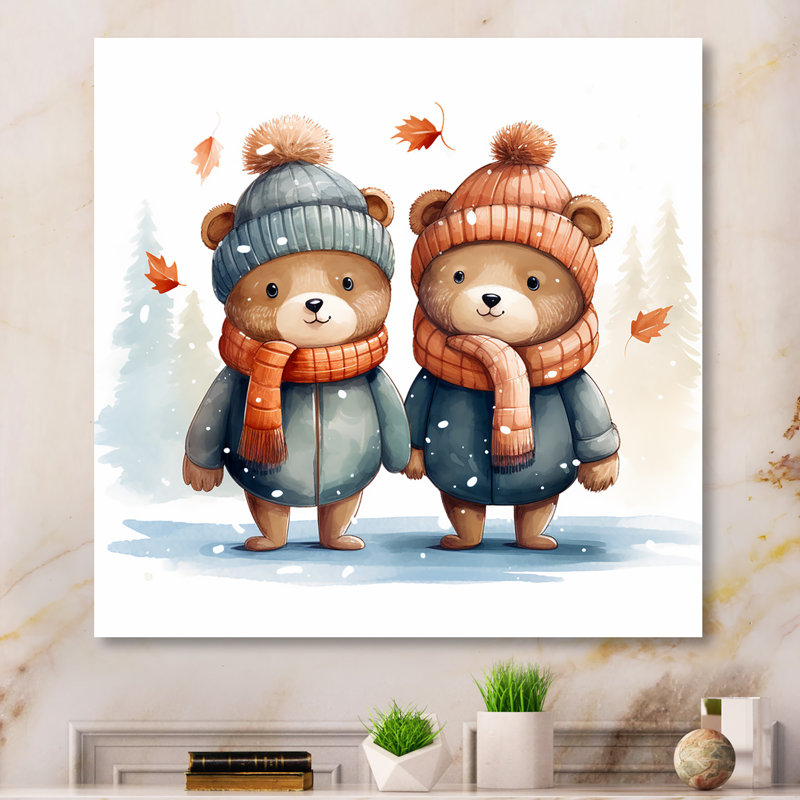 Charmant ours en peluche, ours d'hiver II - art mural de l'ours en peluche, Toile tendue, H 16 po x l 16 po x P 1 po