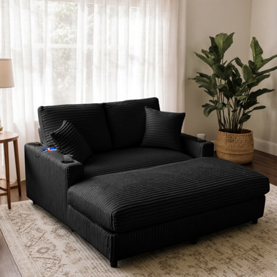 64" Corduroy Sleep Sofa Chair with USB Ports & Cup Holders