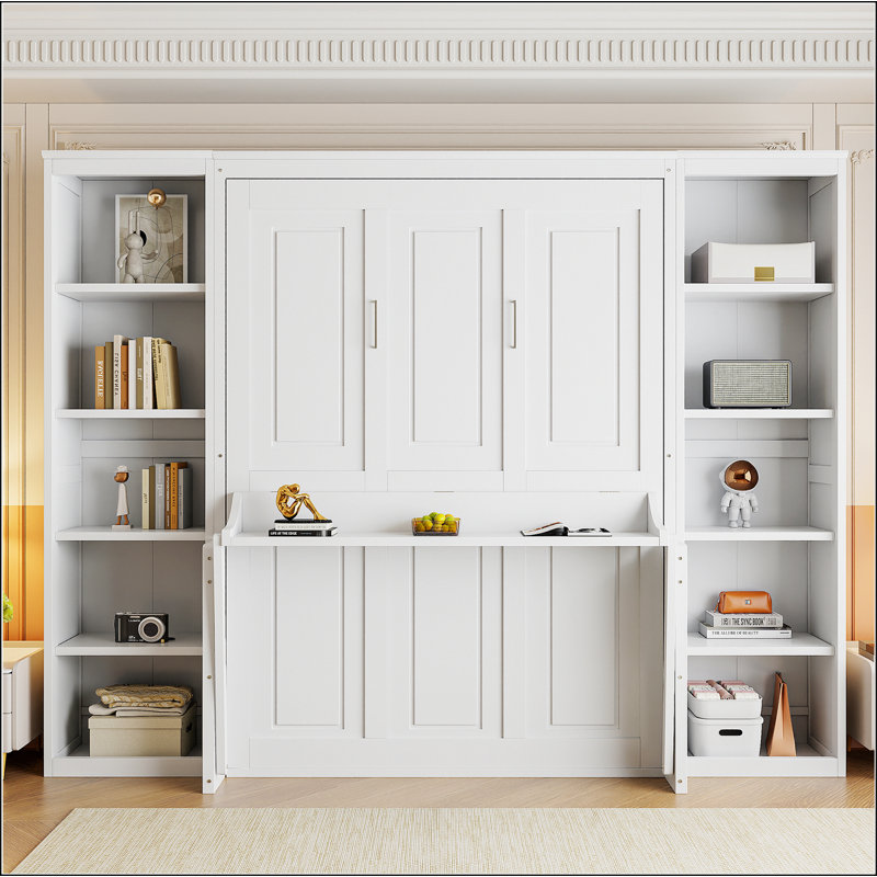Lit escamotable double avec bureau et bibliothèque