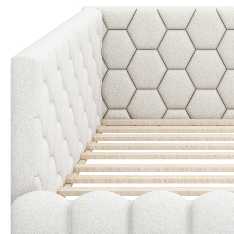 Lit plateforme tapissier pleine grandeur avec ports USB et ceinture DEL Gonca, Blanc