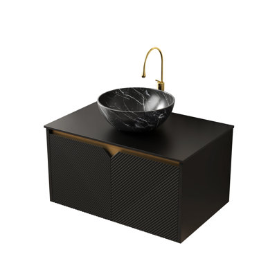 Black Sintered Stone Countertop 30" Cabinet, No Basin, Solid Wood Doors, Plywood Twill Metal Design, Soft Close, Flat Pack Cabinet With Countertop, Trim, Diy Setup