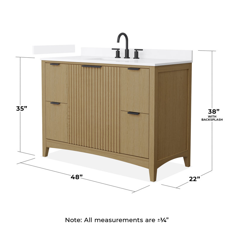 Single Vanity, Beige / Matte Black, 48", Giotto Quartz