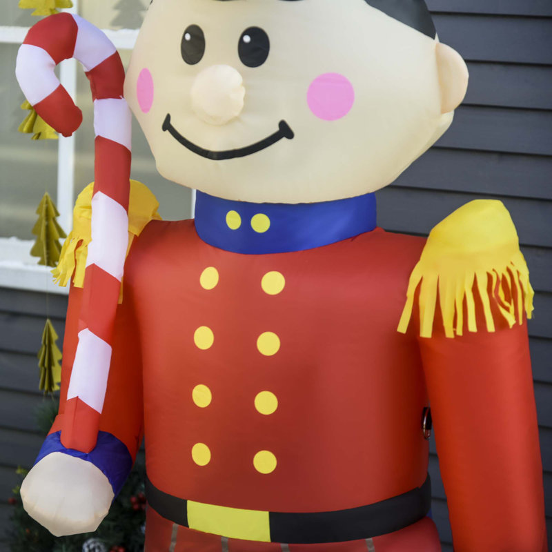 Christmas Inflatable Nutcracker Toy Soldier With Candy Cane, Outdoor Blow-Up Yard Decoration With LED Lights Display