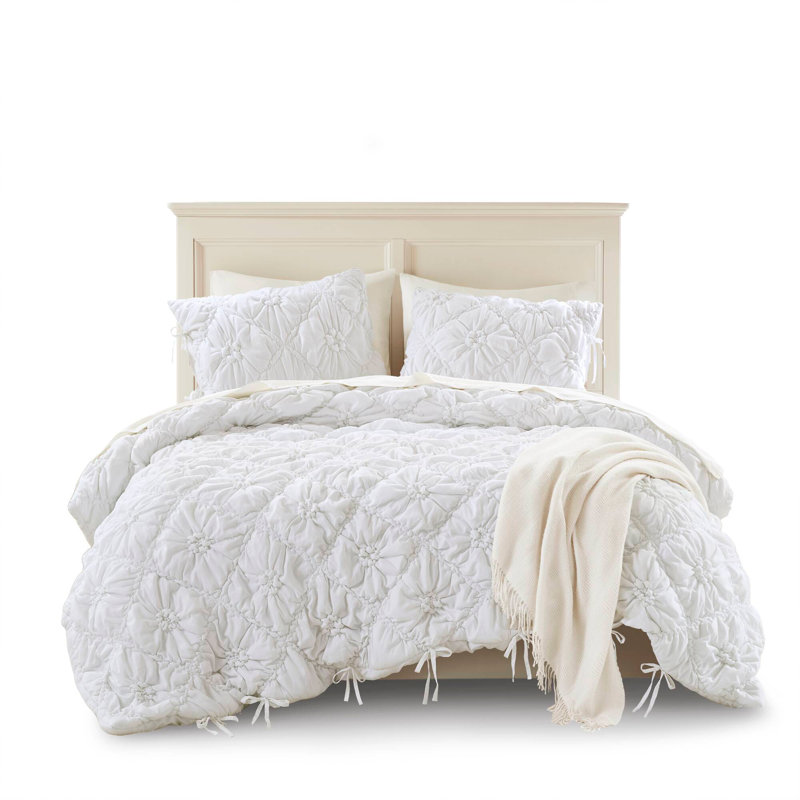 3PCS Comforter Set, Full Comforter + 2 Pillow Shams, White