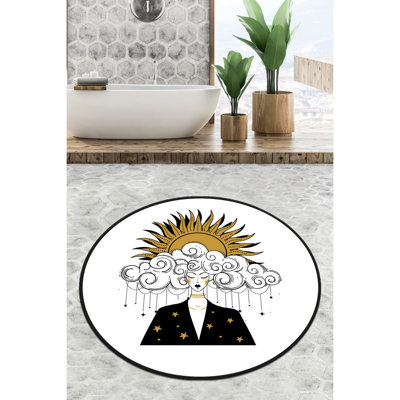 Antibacterial Bathmat, 100% Polyester, 55.1 in Diameter | 10 mm Pile Height, Non-Slip Underside | Machine Washable, 700 g/m² | Ideal for Bathroom Safety & Comfort, Easy to Clean, Elegant Design