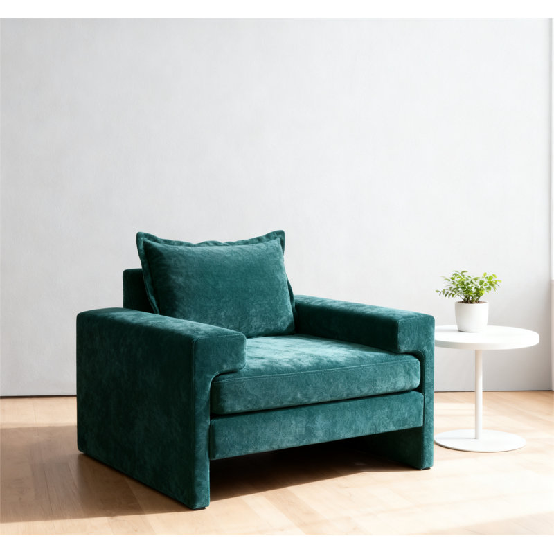 Chenille Upholstered Armchair 40.9" Accent Chair with Wide Armrests, Green