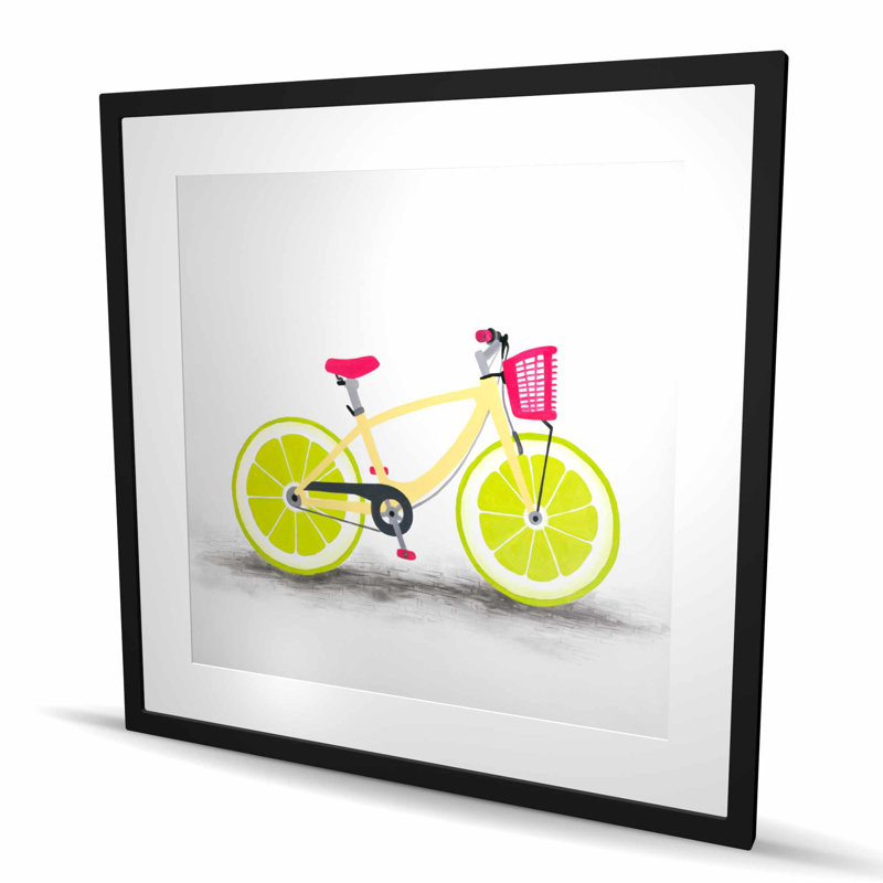 Lime Wheel Bike - reproduction encadrée avec passe-partout | Décoration intérieure, H 36 po x l 36 po, Noir